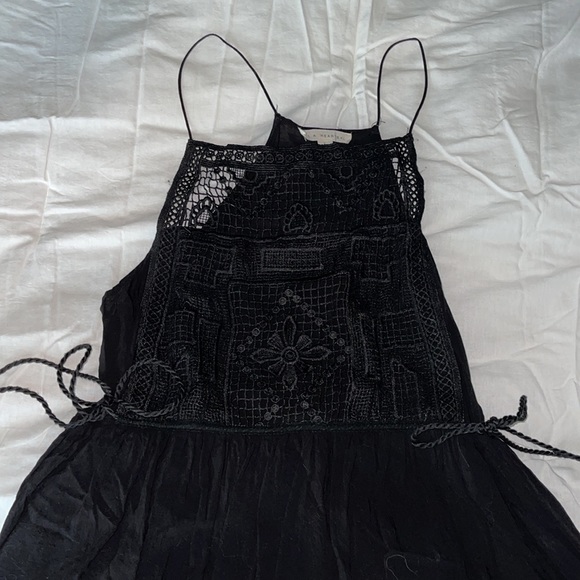 Black LA HEARTS Mini Dress Lace appliqué front with tassels on sides - Picture 2 of 4